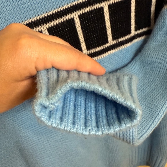 Yamaha Original Molly Design Blue Turtleneck Sweater with Black & White Stripes - Picture 5 of 12